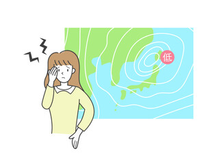 頭痛と低気圧イメージ　女性のイラスト