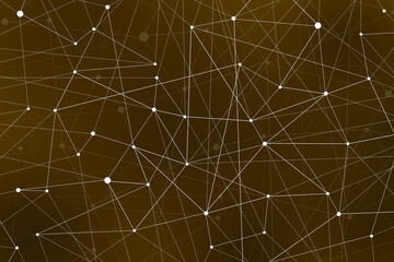 Technology connection abstract lines and dots on dark gold background.  Digital data and big data concept with lines and dots.