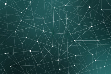 Technology connection abstract lines and dots on dark green background.  Digital data and big data concept with lines and dots.