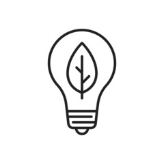 Lightbulb with leaf icon. Line illustration of eco energy bulb. High quality black vector illustration.