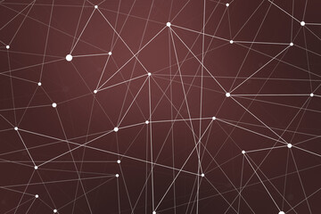 Technology connection abstract lines and dots on dark sangria background.  Digital data and big data concept with lines and dots.