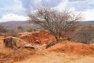Scenic view of Ol Jogi canyons against sky at Nanyuki, Kenya