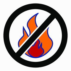 No fire icon. Dangerous fire. Fire prohibition. Flammable. Vector icon.
