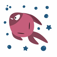 Funny red fish swimming in the sea