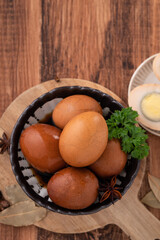 Delicious traditional Taiwanese food tea eggs.