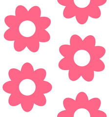 Vector seamless pattern of flat pink flower isolated on white background