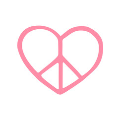 Vector hand drawn doodle sketch pink peace heart sign isolated on white background