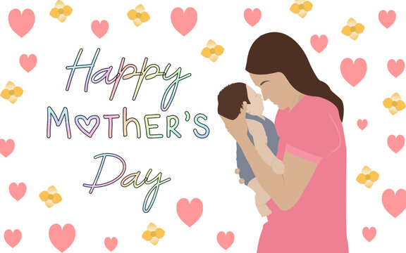 Vector Happy Mother's Day with image of mother holding baby