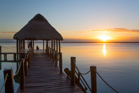 Early Morning, Dock, Rancho Encantado Eco-Resort and Spa, Bacalar, Quintana Roo, Mexico