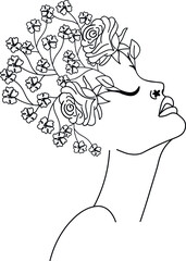 Face with flowers, head with flowers, flower face, flower head, head of flowers