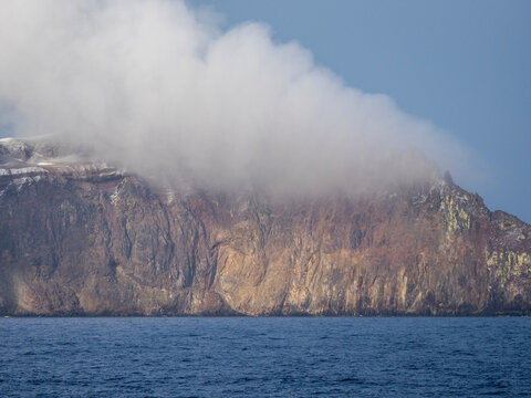 A view of Lucifer Hill on Candlemas Island, an uninhabited volcanic Island in the South Sandwich Islands