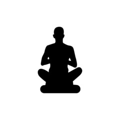 a silhouette of a man doing meditation. Yoga icon, logo on white background. Vector Illustration