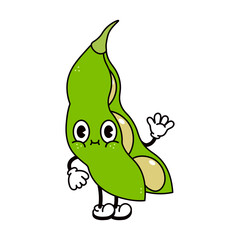 Cute funny beans waving hand character. Vector hand drawn traditional cartoon vintage, retro, kawaii character illustration icon. Isolated on white background. Beans character concept