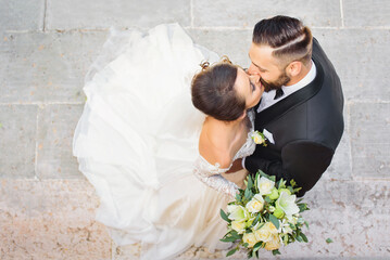 beautiful wedding couple kissing. marriage event.