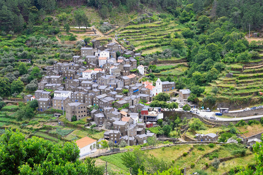 View over Piodao, schist medieval mountain village, Serra da Estrela, Beira Alta, Portugal
