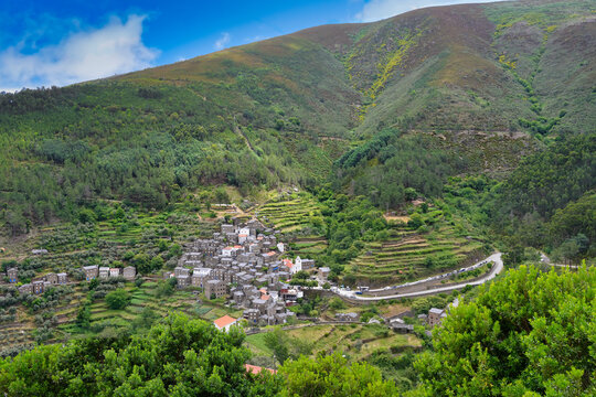View over Piodao schist medieval mountain village, Serra da Estrela, Beira Alta, Portugal