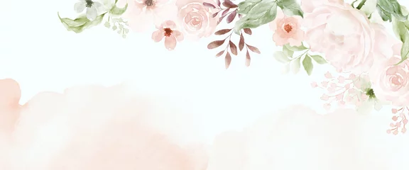 Fototapeten Gemalte Blumen Abstrakte Kunst der Aquarellrosenblume auf hellorangem Hintergrund  © Artnizu