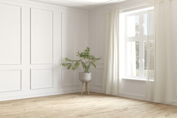 White empty room. Scandinavian interior design. 3D illustration