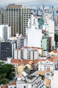 Elevated View Of Colonial Portuguese Buildings And Skyscrapers In The Historic City Centre Of Sao Paulo, Sao Paulo