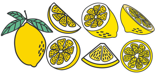 Set of Fresh  lemon with leaf vector