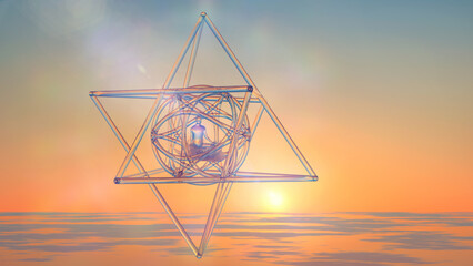 3d illustration morning prayer in a glass merkaba