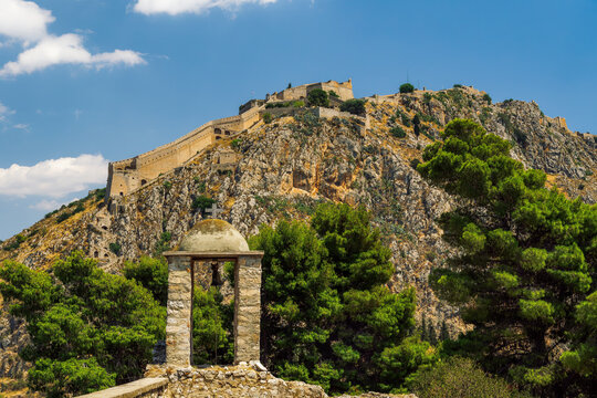The 18th century Palamidi Fortress citadel with bastion on the hill, Nafplion, Peloponnese