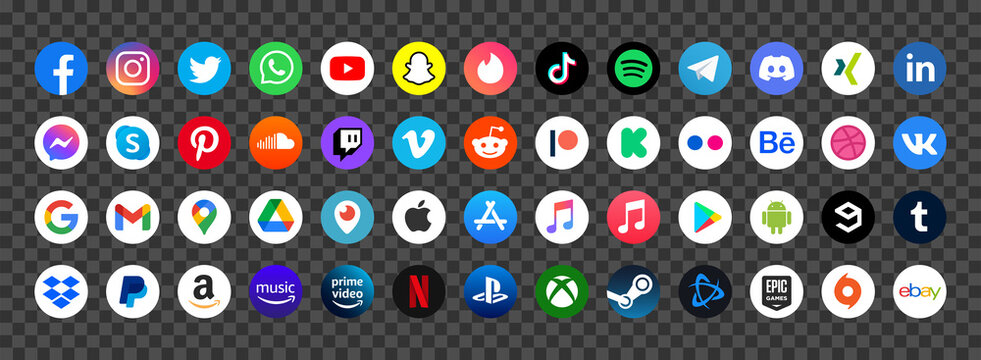 Vector digital media logo icon set round