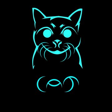 cat vector line art. Neon line cat graphic design illustration on black background. Perfect for logo icons and home decor images.