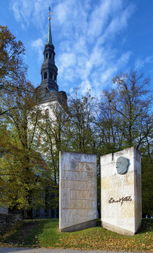 Tallinn, Estonia. Monument to the Estonian writer Eduard Vilde close to St. Nicholas church.