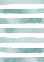 Watercolor blue and white stripes background. Nautical lines backdrop