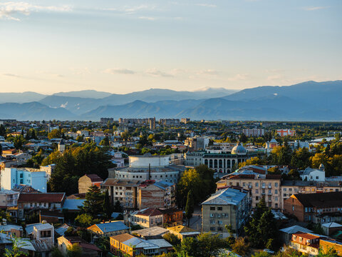 Sunrise view of Kutaisi from Bagrati Cathedral, Kutaisi, Imereti, Georgia (Sakartvelo)