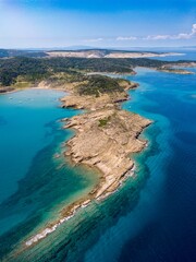 Rab, Rab island, Croatia. Aerial drone view.