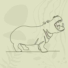 hippopotamus continuous line drawing, sketch, on abstract background vector