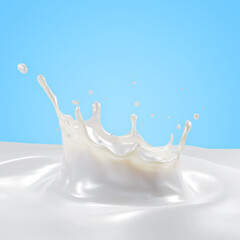 3D Rendering of Isolated Liquid Milk Splash with Swirling Ripple