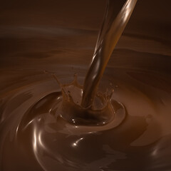 3D Rendering of Isolated Liquid Chocolate Splash with Swirling Ripple