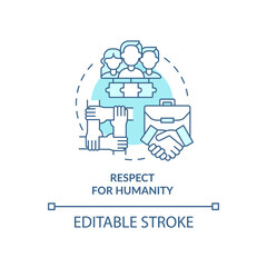 Respect for humanity turquoise concept icon. Respecting people. Lean manufacturing abstract idea thin line illustration. Isolated outline drawing. Editable stroke. Arial, Myriad Pro-Bold fonts used