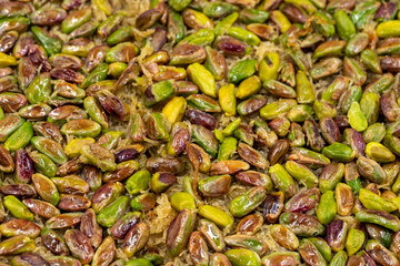 Pistachio kadayif. Kadayif dessert in a close-up tray. local name fistikzade kadayif
