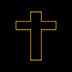 Golden christian crucifix cross icon on black background flat vector icon design.