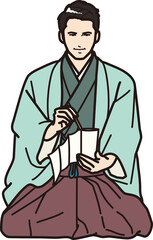 文を書く　羽織袴