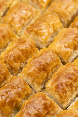 Walnut baklava. Close-up of baklava in a tray. local name cevizli baklava