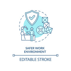 Safer work environment turquoise concept icon. Advantage of one-piece flow abstract idea thin line illustration. Isolated outline drawing. Editable stroke. Arial, Myriad Pro-Bold fonts used