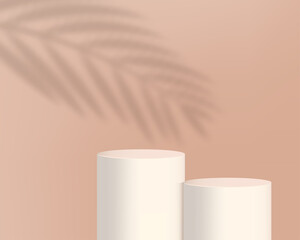 Realistic product podium with palm leaves shadow on the background Vector