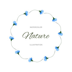 Watercolor wildflower wreath. Floral frame with place for text.