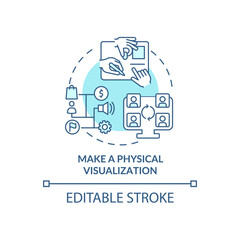 Make physical visualization turquoise concept icon. Value stream mapping practice abstract idea thin line illustration. Isolated outline drawing. Editable stroke. Arial, Myriad Pro-Bold fonts used