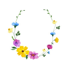 Watercolor wildflower wreath. Floral frame with place for text.