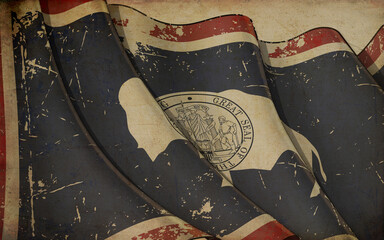 Old Paper Print - Waving Flag of the State of Wyoming
