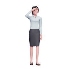 3d Business woman wear skirts and long shirts looking far away, 3D render business woman character illustration