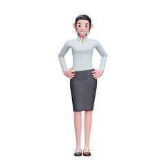 Fototapeta premium happy Business woman with hand on waist wear skirts and long shirts, 3D render business woman character illustration
