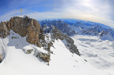 Zugspitze mountain peak station. The highest point of Germany. The Alps, Germany, Europe. 