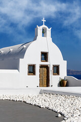 White church in Oia, Santorini, Greece.